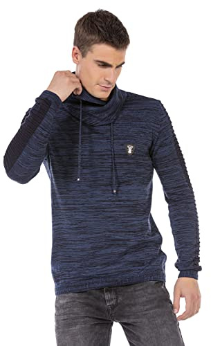 Cipo & Baxx Herren Pullover – Stylischer Strickpullover im modernen Design mit hohem Perfekt für Freizeit, Alltag & Coole Streetwear Outfits - CP252 Indigo Marineblau S