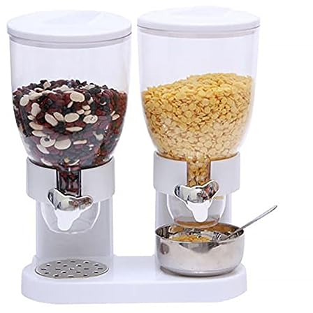 Syfunlv Müslispender doppelt, 2L Lebensmittelspender aus Kunststoff,Cornflakes,Süßigkeiten,Süßigkeiten und Müsli, 29x35x16cm Haferflockenbehälter (2L Weiß Doppelfass)