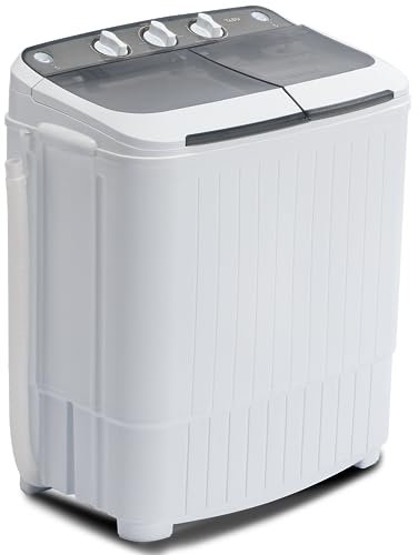 TABU - Lavadora portátil de 17.6 libras, lavadora compacta, mini lavadora, lavadora de tina doble y hilera, ideal para dormitorios, apartamentos, caravanas, camping, etc. (blanco y gris)
