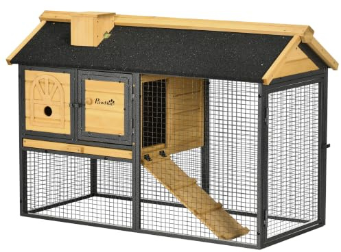 PawHut 2 Tiers Rabbit Hutch and Run, Sliding Tray, Ramp, for 1-2 Rabbits | Guinea Pig Hutch Outdoor