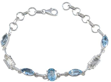 RIYO Supplies 925 Sterling Silver Bracelet For Womens Blue Topaz Bracelet Blue Bracelet Multi Bracelet Prong Setting Bracelet Bracelet with Fish Hook Link Bracelet L Size 6-8.5 Inch (7.5)