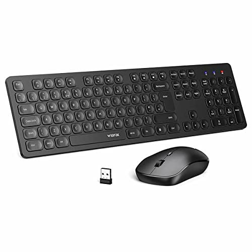 Slim 2.4GHz Wireless Keyboard and Mouse Combo - Full Size English UK Layout with Numeric Keypad and Adjustable DPI Mouse - Black