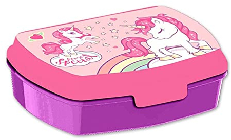 HOVUK Fiambrera de unicornio para niños, 20 cm, contenedor de plástico con cierre de clic, caja de aperitivos reutilizable segura para alimentos para la escuela y viajes a partir de 3 años