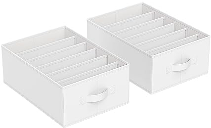 SONGMICS Lot de 2, Organisateur à 6 Compartiments, Boîtes de Rangement, Panier, 42 x 30 x 17 cm, pour Pantalons, Vêtements, Blanc Nuage RUS009W02