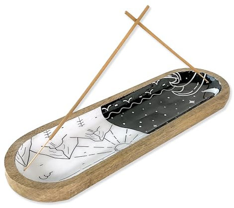 The Art Box Portaincenso Dipinto Mano Bianco Nero - 30,5 x 10,2 x 2,5 cm - Vassoio Lungo Legno Regali, Casa, Cucina Arredamento