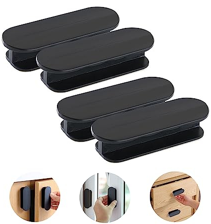 CiciIng Maniglie autoadesive per porte, 4 pezzi, maniglie per mobili, maniglia per mobili, porta del balcone, in plastica, per finestre, porte in vetro, colore nero