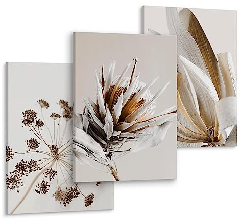 Muralo - Wandbilder Set - Leinwand Bilder Set Aufhängefertig - das Leinwandbilder Set - Bilder für Wohnzimmer Schlafzimmer - Moderne Wanddeko Boho Set - Blumen - 3 Bilder 30 x 40 cm