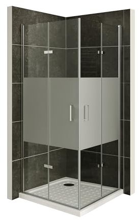 Box doccia in matilde #13 – Cabina doccia 120 x 80 x 180 cm (sinistra x destra x altezza), porta pieghevole, profili in alluminio cromato e vetro parzialmente satinato di sicurezza 6 mm e piatto