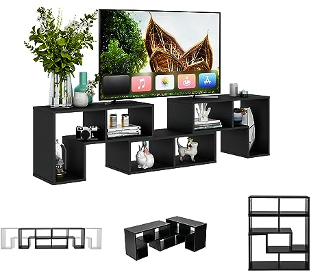 KOMFOTTEU Mueble TV Salón Combinable con 3 Piezas, Mueble Bajo para Televisión de hasta 65 Pulgadas, Armario de Televisor Multifuncional con Estantes Abiertos, Cómoda para TV (Black)