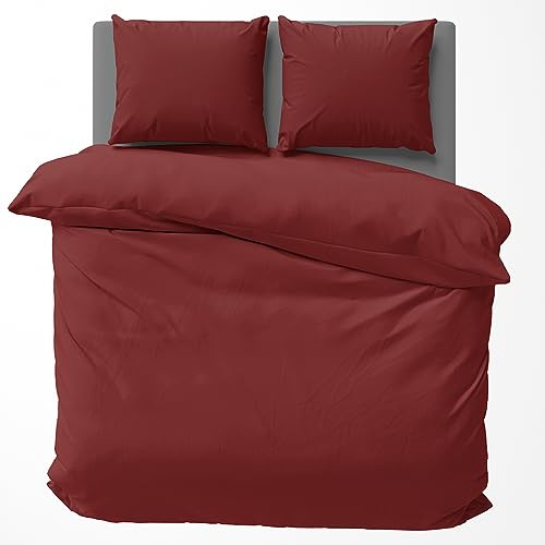 Visaggio Bettwäsche 155x220 cm Bettbezug Garnitur Set Bettwaren Baumwolle Uni Einfarbig Bordeaux