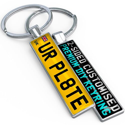 SONZE Personalised Number Plate Keyring – Double-Sided Custom UK Registration Keychain – Individually Designed Car Accessory DIY Keyfob for Ford Kia BMW Nissan Vauxhall VW Audi Tesla MG Hyundai Mini