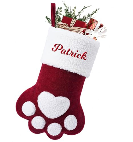 NIBESSER Weihnachtsstrumpf mit Namen Personalisierte Nikolausstrumpf Christmas Stockings Benutzerdefinierte Familienfreunde, Hundeknochen, Hundepfote