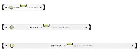 PRO600 3-Piece Spirit Level Set 16, 32,48 with 2% Slope - White Spirit Level Tools with ERS+ Easy Reading System, Ergonomic Profile and Anti Shock Absorber Caps