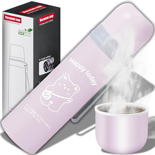 Retoo Termo de 500 ml, termo, taza de café portátil, taza térmica, cierre de acero inoxidable, color rosa