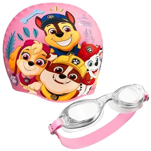 PAW PATROL Badekappe & Schwimmbrille Kinder Set, UV-Schutz, Anti-Beschlag - Schwimmen Zubehör (Rosa, 3-6 Jahre)