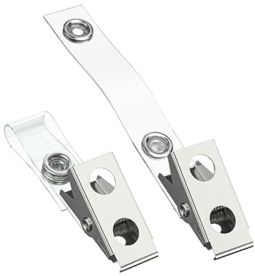 Uniclife 50 clip per badge in metallo con cinghie in PVC trasparente, porta badge a doppio foro e clip a scatto resistenti per etichette con nome