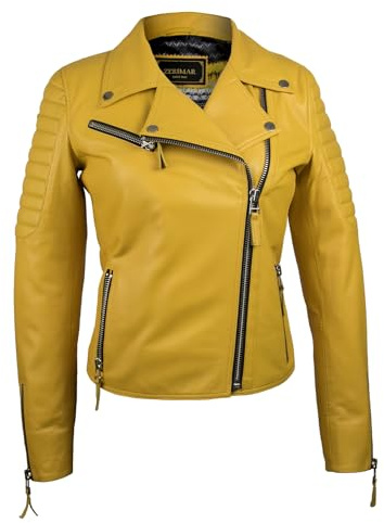 Zerimar Chaqueta Cuero Mujer | Cazadora Mujer Invierno | Chaqueta Elegante Piel | Cazadora Casual para Mujer | Abrigo Corto Piel | Color Amarillo | Talla M