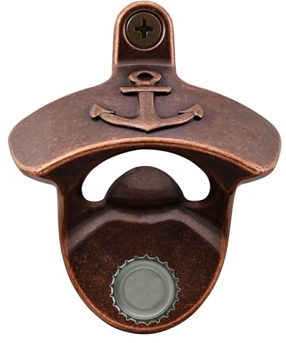 Luwanburg Old Fashioned Magnetic Beer Opener Wall Mounted Anchor Bottle Opener with Built-in Magnets, Beer Cap Opener Boat Mounted Nautical Coastal (Antique Copper)