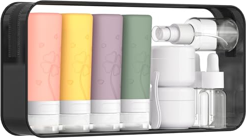 12 Pcs Travel Bottles Set for Toiletries, Silicone Travel Bottles with Clear Travel Toiletry Bag, Leak Proof Refillable Squeezable, TSA Approved Travel Containers for Shampoo Conditioner Lotion