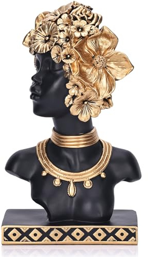 Afrikanische Frauenbüste Statue – Vintage Afrikanische Figuren und Skulpturen – Elegante Kunst Deko für Zuhause und Büro – Ornamentale Akzente für Wohnzimmer, Bücherregal