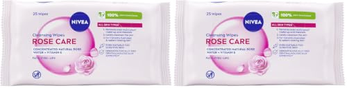 NIVEA Biodegradable Rose Care Cleansing Wipes (50 sheets), Biodegradable Wipes Made with 100% Renewable Plant Fibres, Makeup Wipes with Organic Rose Water (Pack of 2)