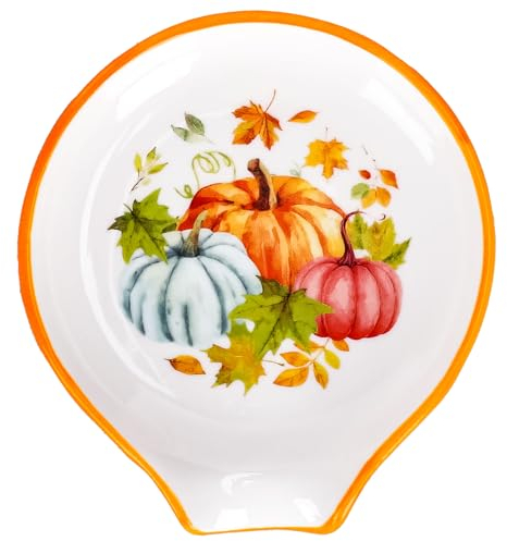 JarThenaAMCS 3.9 Inch Fall Mini Ceramic Spoon Rests - Autumn Thanksgiving Pumpkin Maple Leaf Small Coffee Tea Bar Spoon Holder
