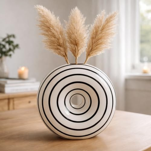 Konstéra Große Donut-Vase aus Keramik, handbemalt, glänzende Oberfläche, einzigartiger moderner Akzent für Zuhause, Blumenhalter, stilvolle Dekoration für Wohnzimmer, Couchtisch, Mitte des
