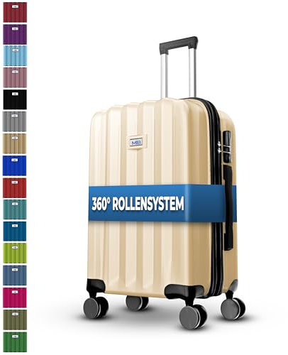 MY TRAVEL BAG Hartschalen-Koffer Trolley ABS Reisekoffer 4 Zwillingsrollen (Handgepäck-Mittel-Groß-Set) + 5cm Dehnungsfuge (Champagne, Mittlerer Koffer (65cm))