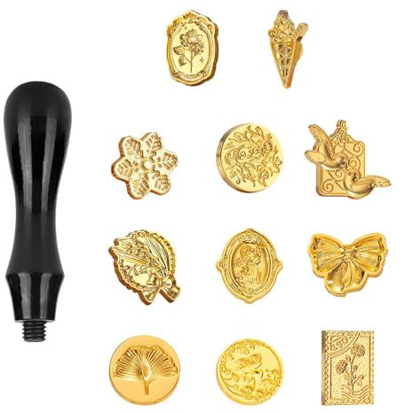 Koorium 11 Stück Wachssiegel Stempel, Vintage Retro Siegel Stempel Set,Abnehmbarem Griff,mit austauschbaren Designs mit abnehmbarem Messingkopf Wachs-Siegel Briefe, Geschenkverpackungen, Einladungen