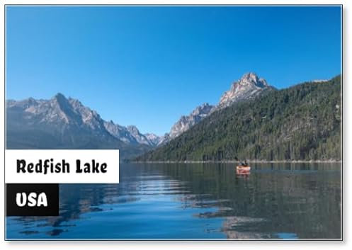 USA, Idaho, Redfish Lake. Sawtooth Mountains. Man Kayaking. (MR), Fridge Magnet