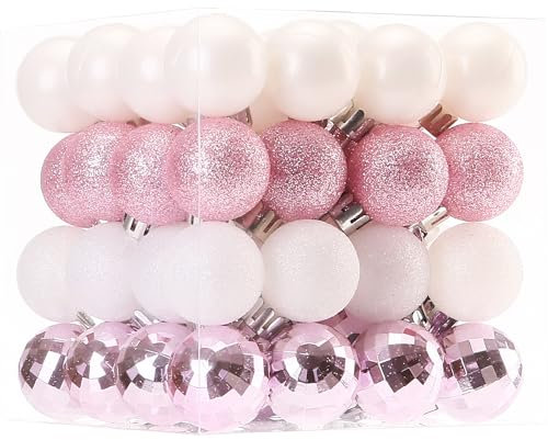Sea Team Confezione da 64 Palline di Natale con Corde, Pallina Media da 30 mm/1,18 Pollici, Lampadine di Natale in plastica infrangibile, Celebrazioni, Feste. Rosa e Bianco
