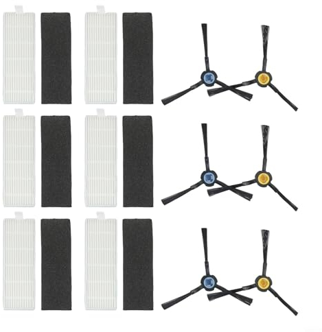 Kit de cepillos laterales de repuesto para Silvercrest SSRA 1 Robot Aspirador Accesorios, 6 filtros, 6 cepillos laterales