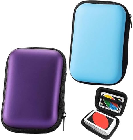 2in1 Playing Card Case & Holder - Zippered Small Travel Storage Organizer, Multiplayer Card Box with Mesh Protection (Purple,Blue)