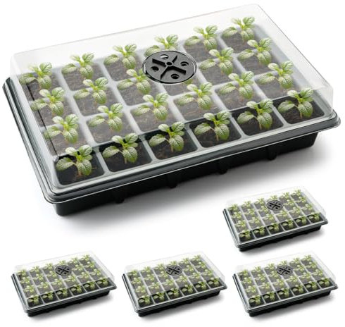 RooTrimmer Seed Starter Tray with Dome-5 Sets 24XL Cell Seedling Trays(Total 120 Cells), Plant Germination Tray with Humidity Vented Lid and Base, Mini Propagator Plant Greenhouse for Seed Growing