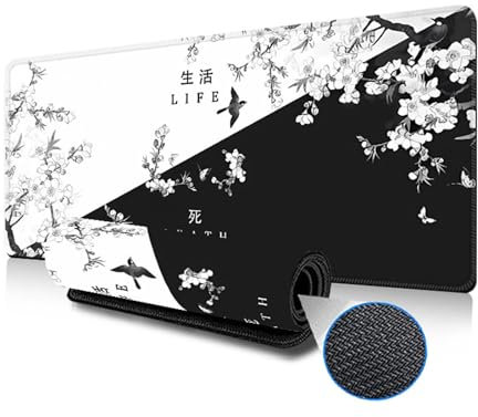 Hixingo 3D Mauspad XXL/XL/L, Gaming Mauspad, Schwarz-Weißes Leben Mauspad mit Anti-Rutsch Gummiboden, Vernähte Kanten Mousepad, Mouse pad für Büro, Zuhaus (Schwarz,1200x600x3mm)