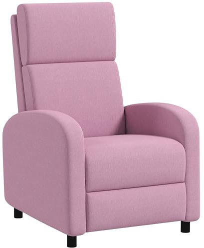 HOMCOM Sillón Relax Reclinable Manual Sillón Relax Tapizado en Lino Sintético con Reposapiés Respaldo Alto Carga 120 kg Butaca Reclinable para Dormitorio Oficina Rosa