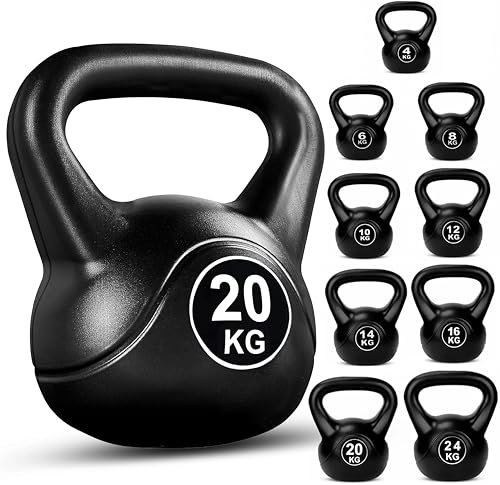 FK Sports Kettlebell - Heavy Weight Vinyl Coated Kettlebells for Exercise Home Gym Workout - 16kg, 20kg, 24kg Kettle bell Weight Set for Women & Men - Gym Equipment for Home (Black, 20KG)