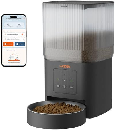 WOPET Automatischer Katzenfutterspender, 4L WLAN Katzenfutterspender mit APP-Kontrolle für langsames Füttern, 10-Sekunden-Stimmaufnahme, 1-10 Mahlzeiten pro Tag für Katzen und Hunde Schwarz
