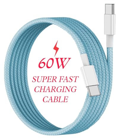 DN-Technology For iPhone 17 Charger Cable, iPhone Air/17 Pro/17 Pro Max/16/16 Pro-Max/16e/16 Plus/15 Super Fast Charger-Cable 60W USB-C to C Charging Lead 1m Long Wire (Blue)