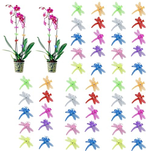 FONDUO 50 Stück Orchideen Klammern Pflanzenclips, Schmetterling Deko Frühling Pflanzenklammern, Orchideen Clip für Pflanzenstütze, Bunte Pflanzen Stützclip für Orchid Tomate Garten Pflanzen Clips (B)