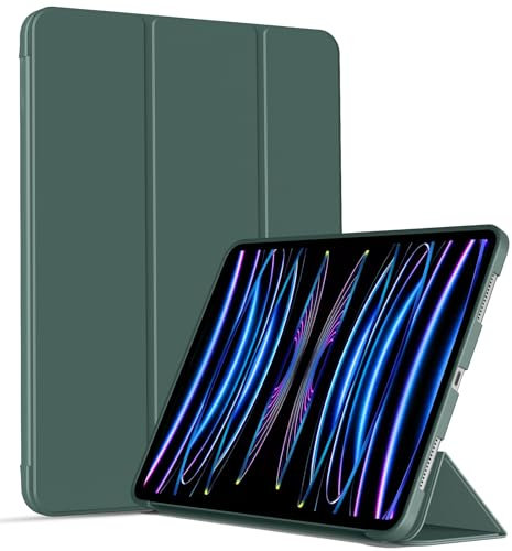 IAMKHO Hülle für iPad Pro 11 Zoll (Modell 2022/2021/2020/2018, 4./3./2./1. Generation), Unterstützung Pencil 2. Aufladung, Weiche TPU Flexible Rückseite Abdeckung, Auto Wachen/Schlafen (Dunkelgrün)