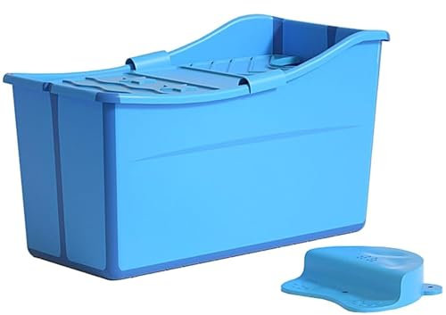 Mixtric Tragbarer Whirlpool Mit Rutschfestem Hocker, Faltbare Tragbare Badewanne, Mit Wärmeisolierender Abdeckung, Mobiles Badeerlebnis, Für Das Bad Zierlicher Erwachsener,Blau