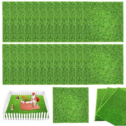 Lot de 25 pelouses artificielles miniatures en mousse artificielle 15 x 15 cm - Décoration de jardin miniature - Gazon artificiel - Tapis de gazon artificiel - Pour terrasse, pelouse, bricolage