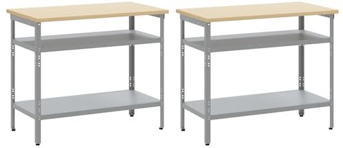 vidaXL 2-TLG. Werkbank-Set Grau Stahl