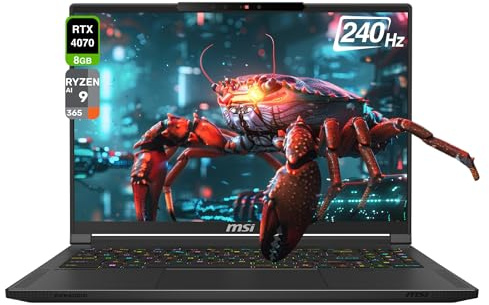 MSI Stealth A16 AI+ Copilot Gaming Laptop, AMD Ryzen AI 9-365, 32 GB LPDDR5X RAM, 1 TB PCIe SSD, 16 QHD (2560x1600) 240Hz Display, Nvidia G-Force RTX 4070, Backlit Keyboard, W11 Home, Black