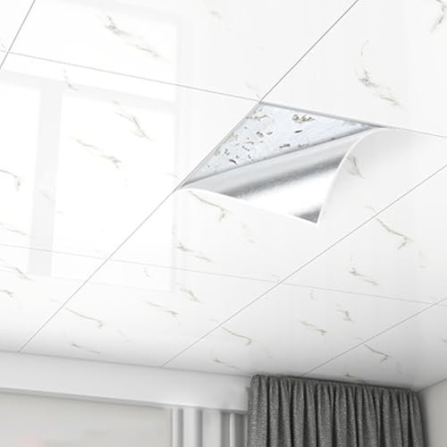 Dalle de plafond Dalles De Plafond Autocollantes 60x30cm, Dalles De Plafond En Pvc, 10 20 30 40 50 100 Pièces, Dalles De Plafond À Décoller Et À Coller Pour La Salle De Bain, La Cuisine(10 pcs)