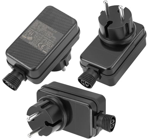 Nzkeuf 3 piezas Transformador Luces Navidad, 12V 2A Adaptador Luces Navidad LED, IP44 Impermeable Transformador LED, Protección contra Cortocircuitos, Adecuado para Iluminación de Jardines
