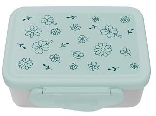 ergobag Edelstahl Brotdose Blümchen - Mint | Mit Trennfach und Snack-Box, spülmaschinenfest für eine praktische Aufbewahrung und einfache Reinigung