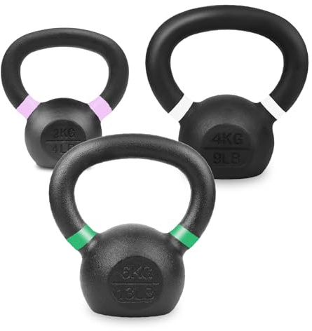 Kettlebell Cast Iron 3-Set (2–28Kg) – Matte Finish, Ergonomic Grip, Flat Base for Strength, Cardio & Home Gym Training for Men & Women
