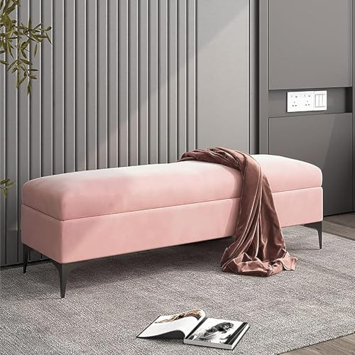 Banc de rangement rembourré en velours avec repose-pieds de haute qualité pour chambre à coucher élégant bout de lit coffre rose (taille : 60 x 40 x 43 cm)